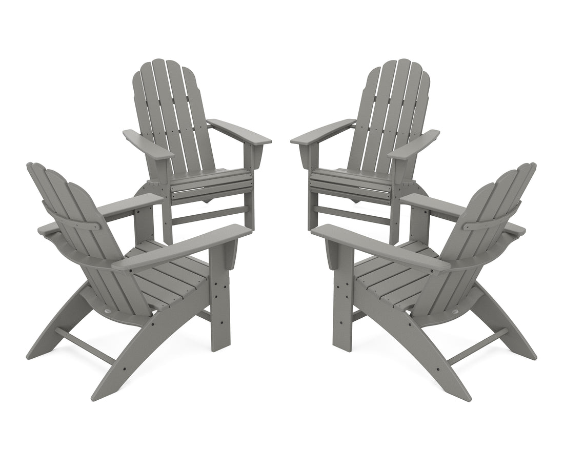 POLYWOOD 4-Piece Vineyard Curveback Adirondack Chair Conversation Set in Slate Grey