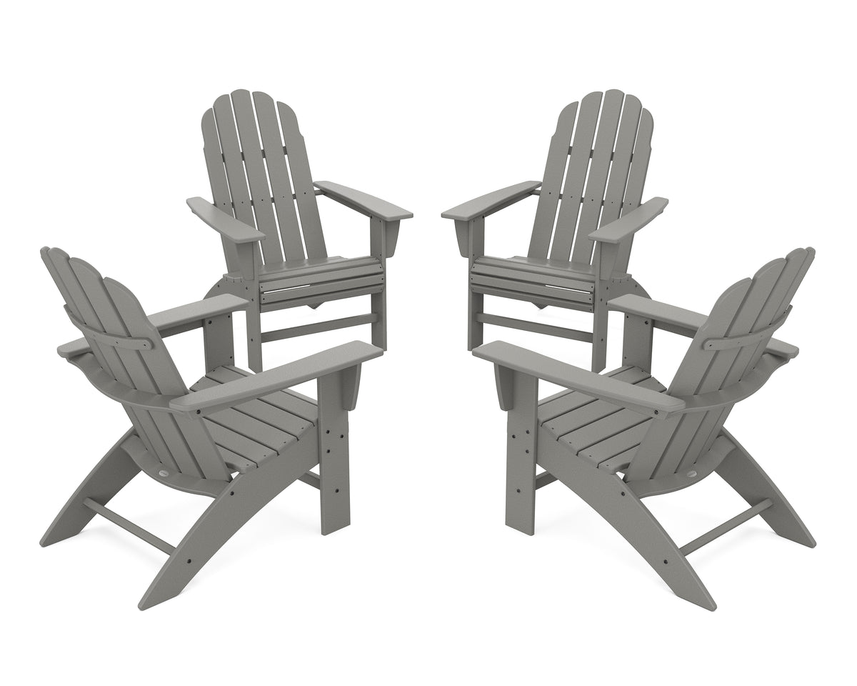 POLYWOOD 4-Piece Vineyard Curveback Adirondack Chair Conversation Set in Slate Grey