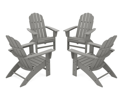 Four gray Adirondack chairs arranged in a circle on a white background
