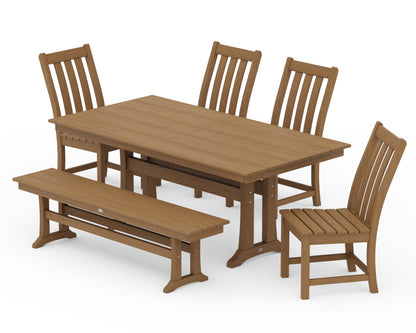 POLYWOOD Vineyard Side Chair 6-Piece Farmhouse Dining Set with Trestle Legs and Bench in Natural