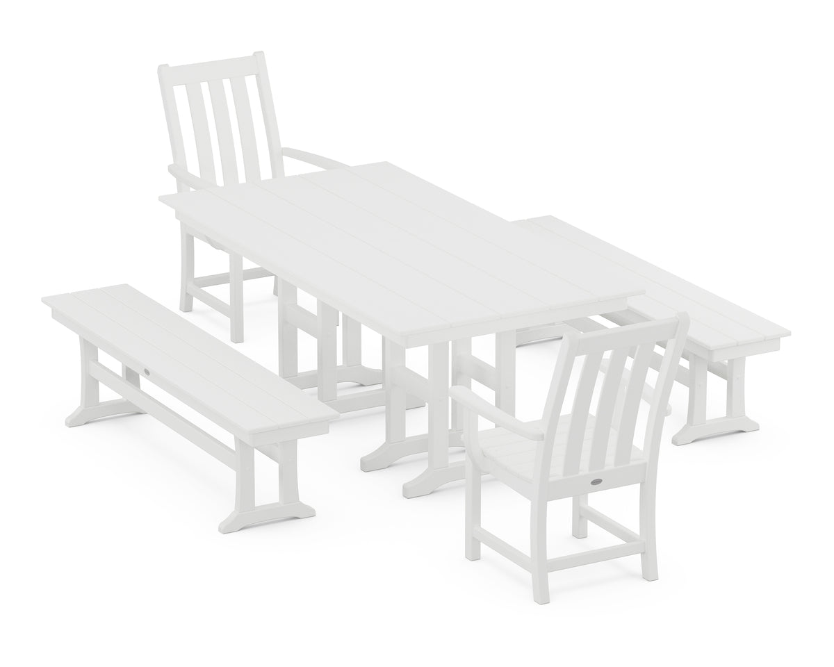 POLYWOOD Vineyard 5-Piece Farmhouse Dining Set with Benches in White