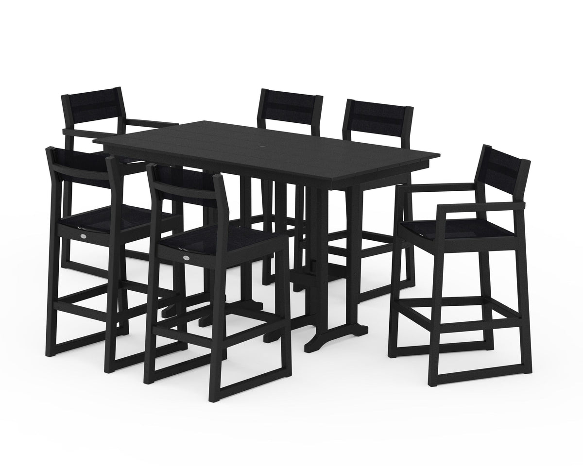 POLYWOOD EDGE Sling 7-Piece Farmhouse Bar Set in Black / Black