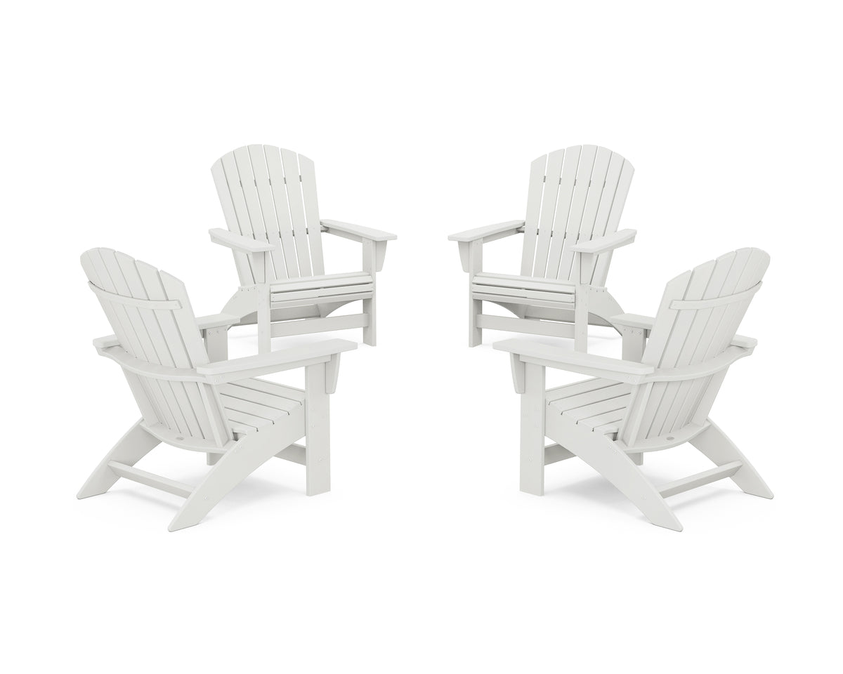 POLYWOOD 4-Piece Nautical Grand Adirondack Chair Conversation Set in Vintage White