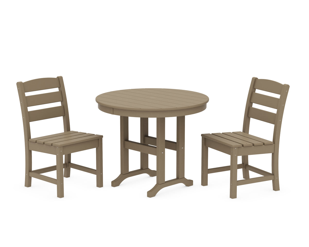 POLYWOOD Lakeside Side Chair 3-Piece Round Dining Set in Vintage Sahara