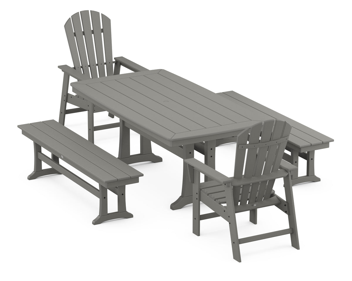 POLYWOOD South Beach 5-Piece Dining Set with Trestle Legs - 38" x 73" Table in Slate Grey
