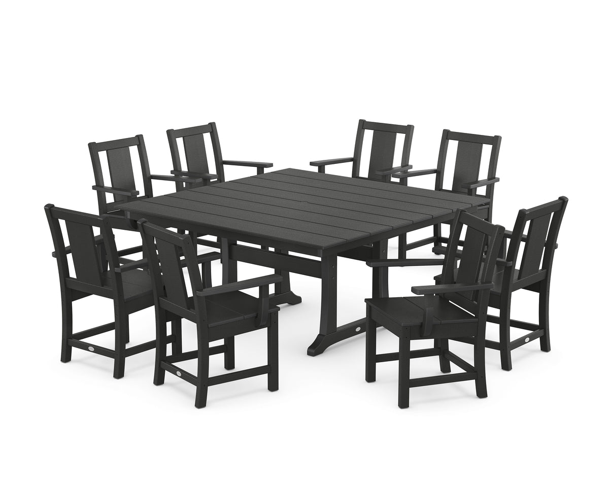 POLYWOOD Prairie 9-Piece Square Farmhouse Dining Set with Trestle Legs in Black