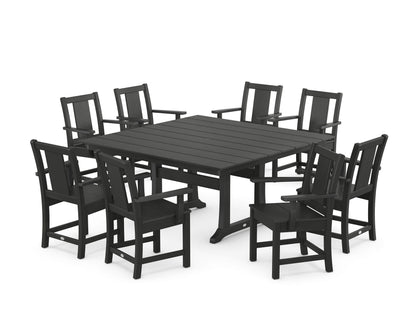 POLYWOOD Prairie 9-Piece Square Farmhouse Dining Set with Trestle Legs in Black