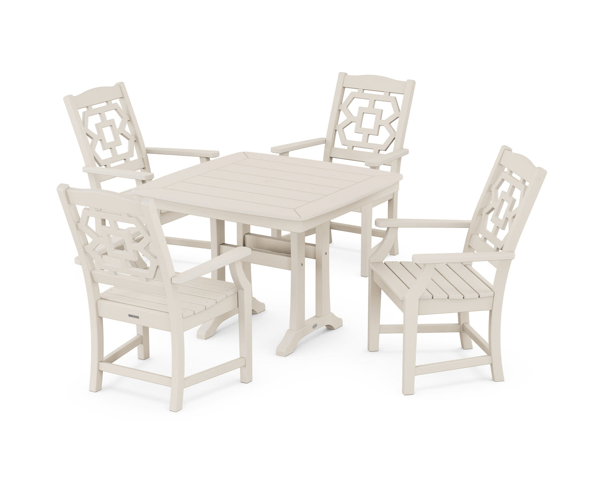 POLYWOOD Chinoiserie 5-Piece Dining Set with Trestle Legs in Sand