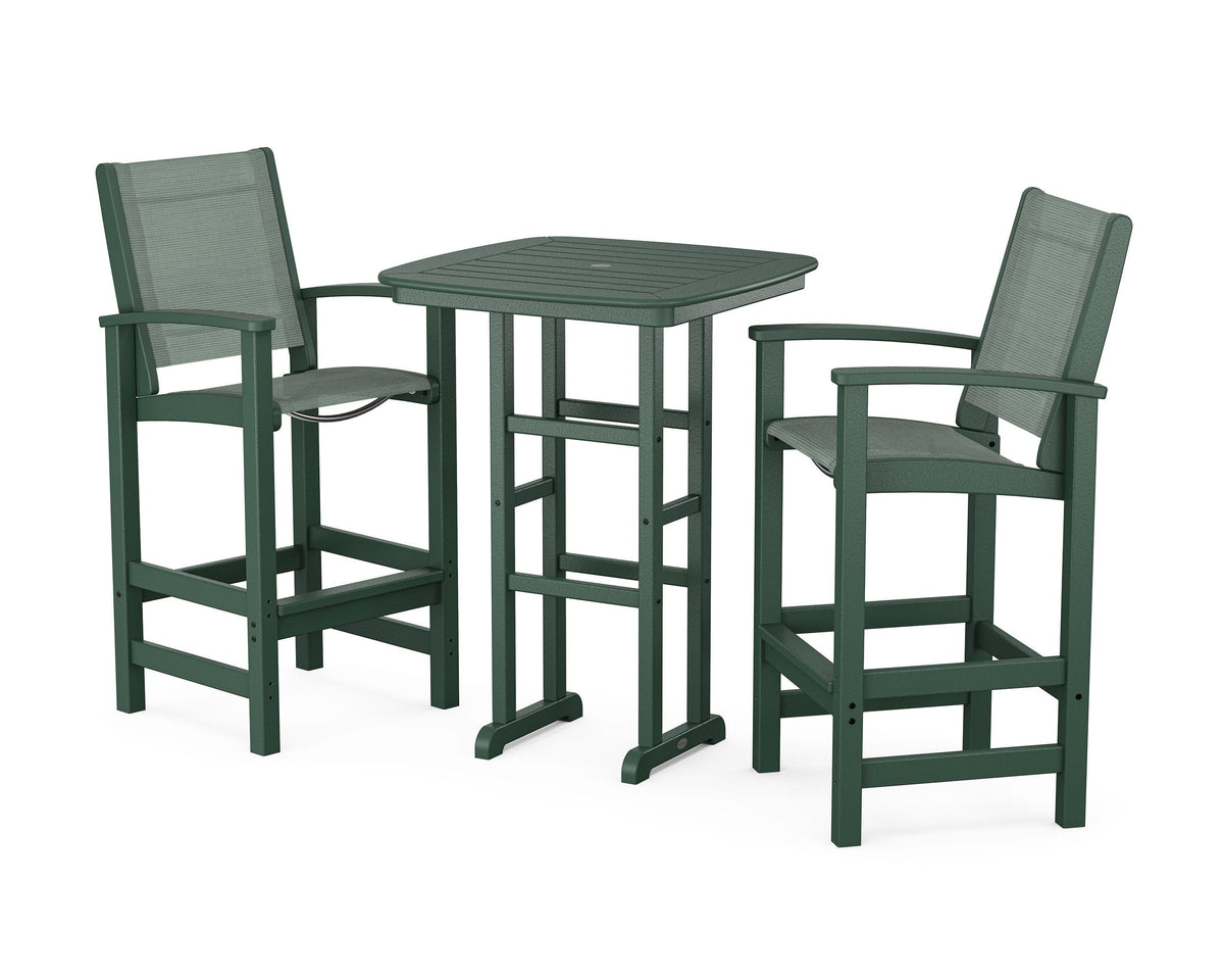 POLYWOOD Coastal 3-Piece Bar Set in Green / Dupioni Sea Mist