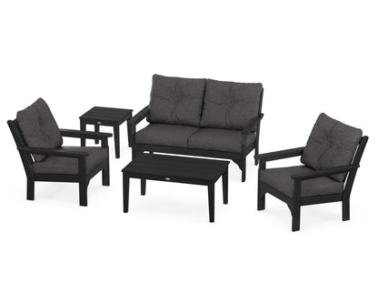 POLYWOOD Vineyard 5-Piece Deep Seating Set with Two Chairs and Loveseat in Black / Ash Charcoal