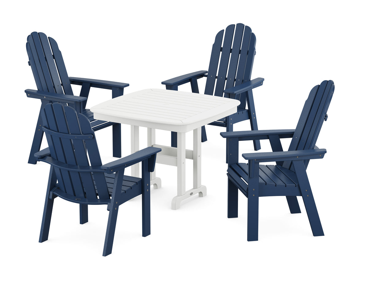 POLYWOOD Vineyard Curveback Adirondack 5-Piece Dining Set - 37" Table in Navy / White