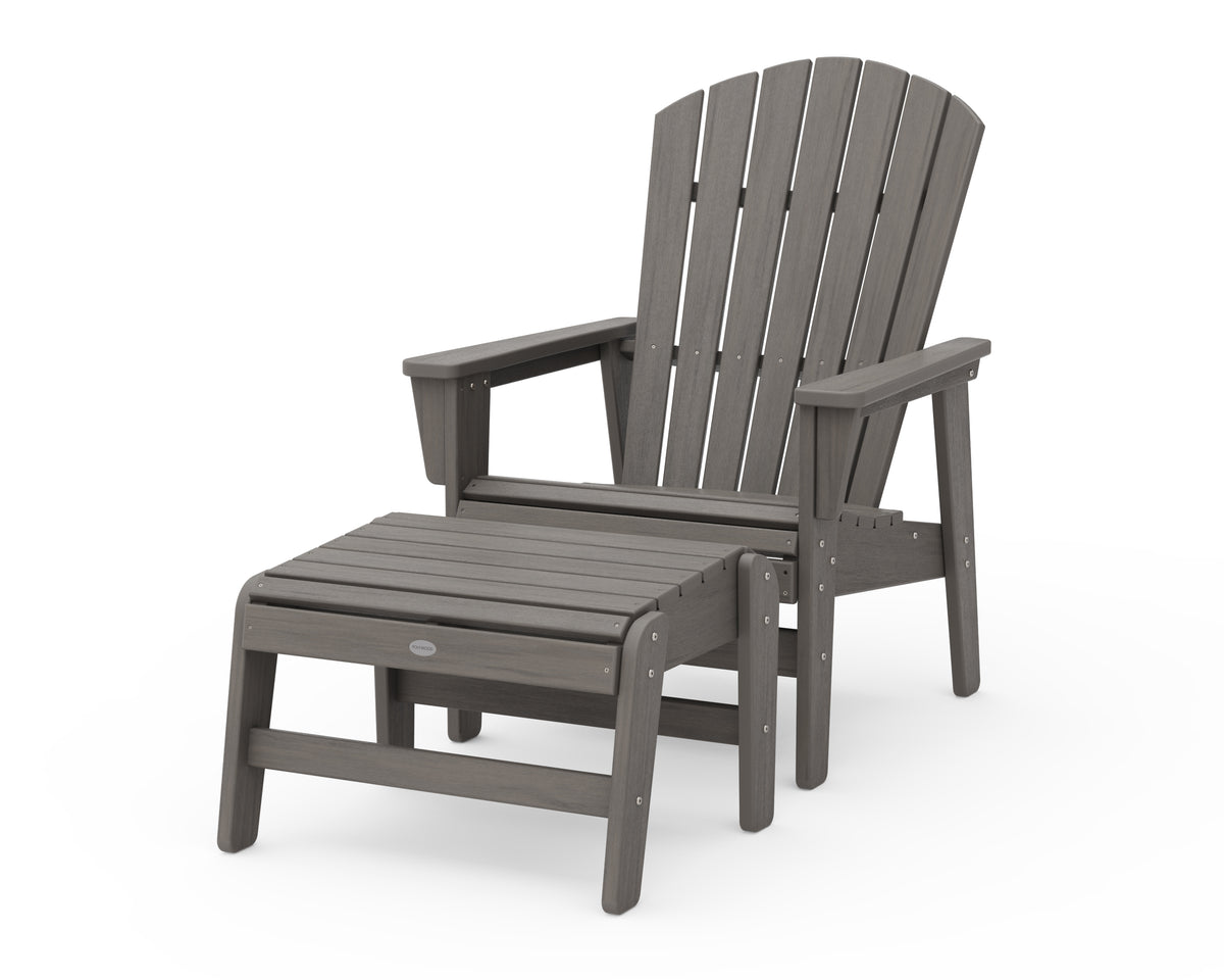 POLYWOOD Nautical Grand Upright Adirondack Chair with Ottoman in Driftwood