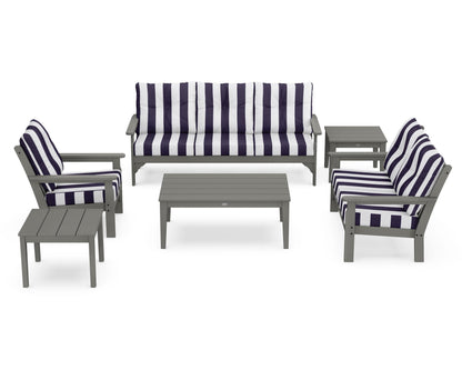 POLYWOOD Vineyard 6-Piece Deep Seating Set in Slate Grey / Cabana Stripe Navy