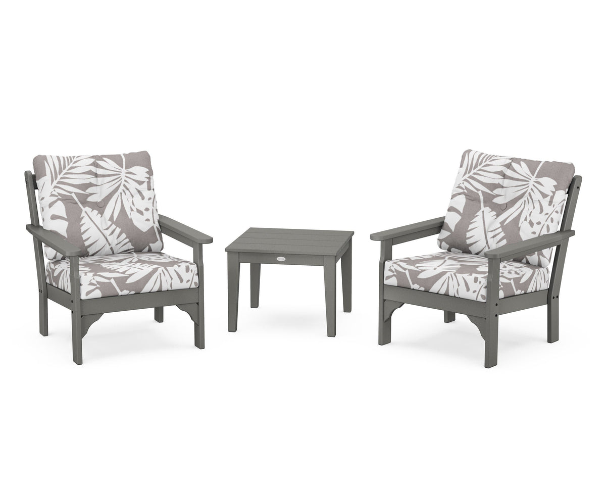 POLYWOOD Vineyard 3-Piece Deep Seating Set in Slate Grey / Leaf Grey Mist