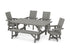 POLYWOOD Modern Curveback Adirondack Swivel Chair 6-Piece Rustic Farmhouse Dining Set with Bench in Slate Grey