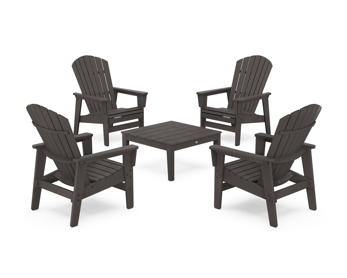 POLYWOOD 5-Piece Nautical Grand Upright Adirondack Chair Conversation Group in Vintage Coffee