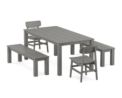 POLYWOOD Modern Studio Urban Chair 5-Piece Parsons Dining Set with Benches - 38" x 72" Table in Slate Grey