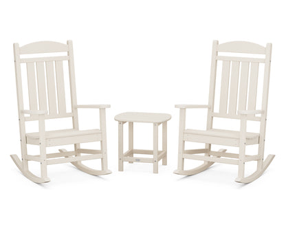 POLYWOOD Presidential 3-Piece Rocking Chair Set with 18" South Beach Side Table in Sand