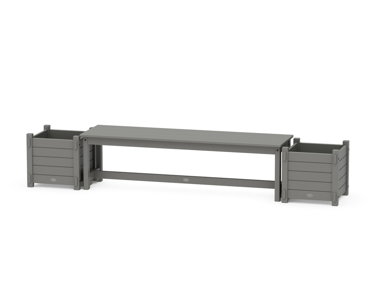 POLYWOOD 60" Nautical Straight Planter Bench Set in Slate Grey