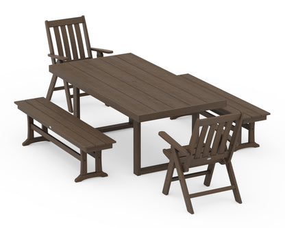 POLYWOOD Vineyard Folding Chair 5-Piece Dining Set with Benches in Kona