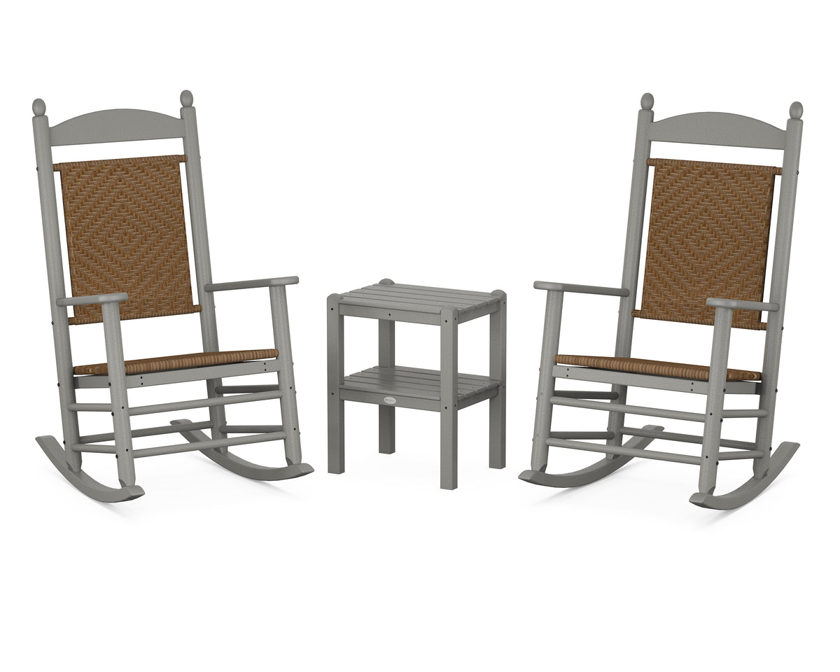POLYWOOD Jefferson 3-Piece Woven Rocker Set in Slate Grey / Tigerwood