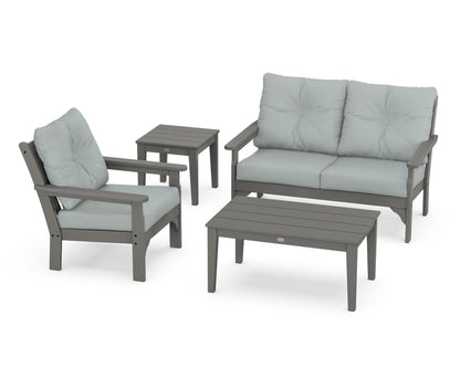 POLYWOOD Vineyard 4-Piece Deep Seating Set with 36" Coffee Table in Slate Grey / Spa