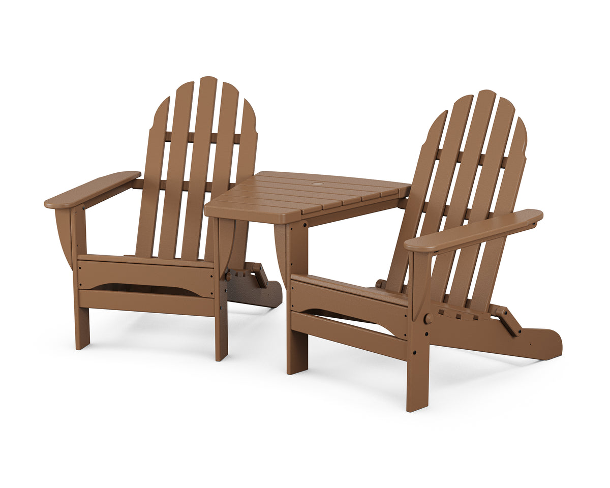 POLYWOOD Classic 3-Piece Folding Adirondack Set With Connecting Table in Teak
