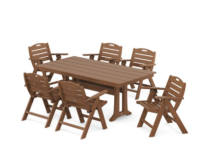 POLYWOOD Nautical Lowback 7-Piece Farmhouse Dining Set with Trestle Legs in Teak