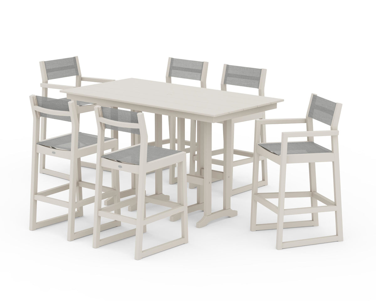 POLYWOOD EDGE Sling 7-Piece Farmhouse Bar Set in Sand / Metallic