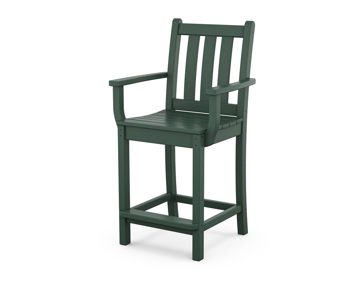 POLYWOOD Traditional Garden Counter Arm Chair in Green