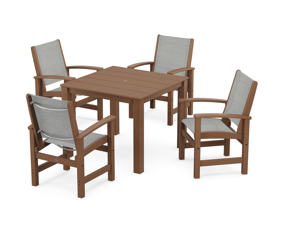 POLYWOOD Coastal 5-Piece Parsons Dining Set in Teak / Metallic
