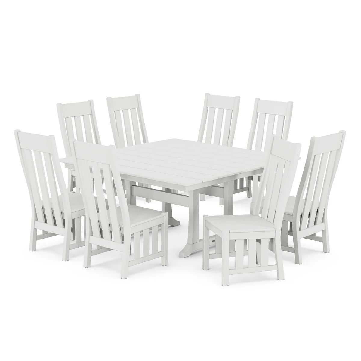 POLYWOOD Acadia Side Chair 9-Piece Square Farmhouse Dining Set with Trestle Legs