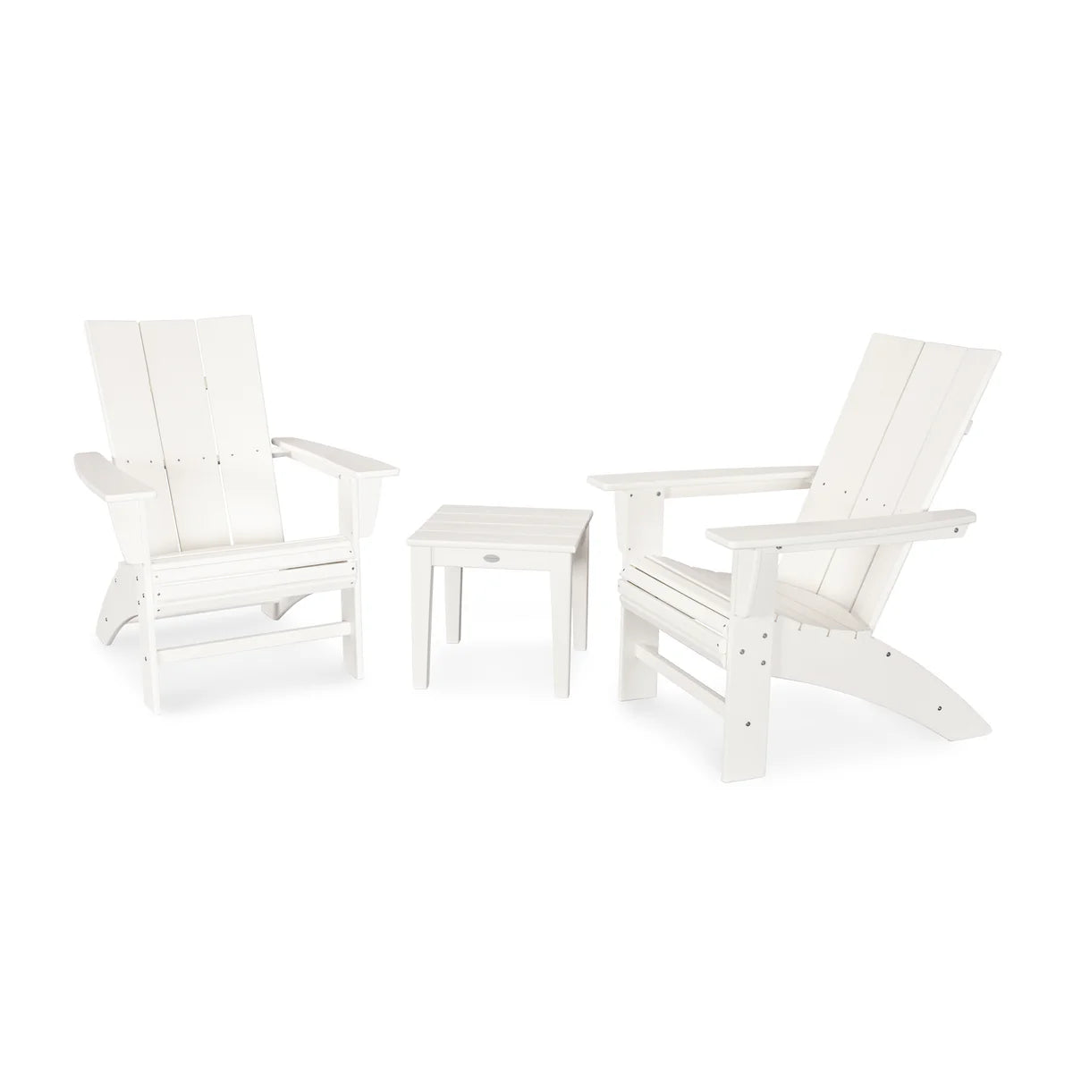 White outdoor chairs and table set on a white background
