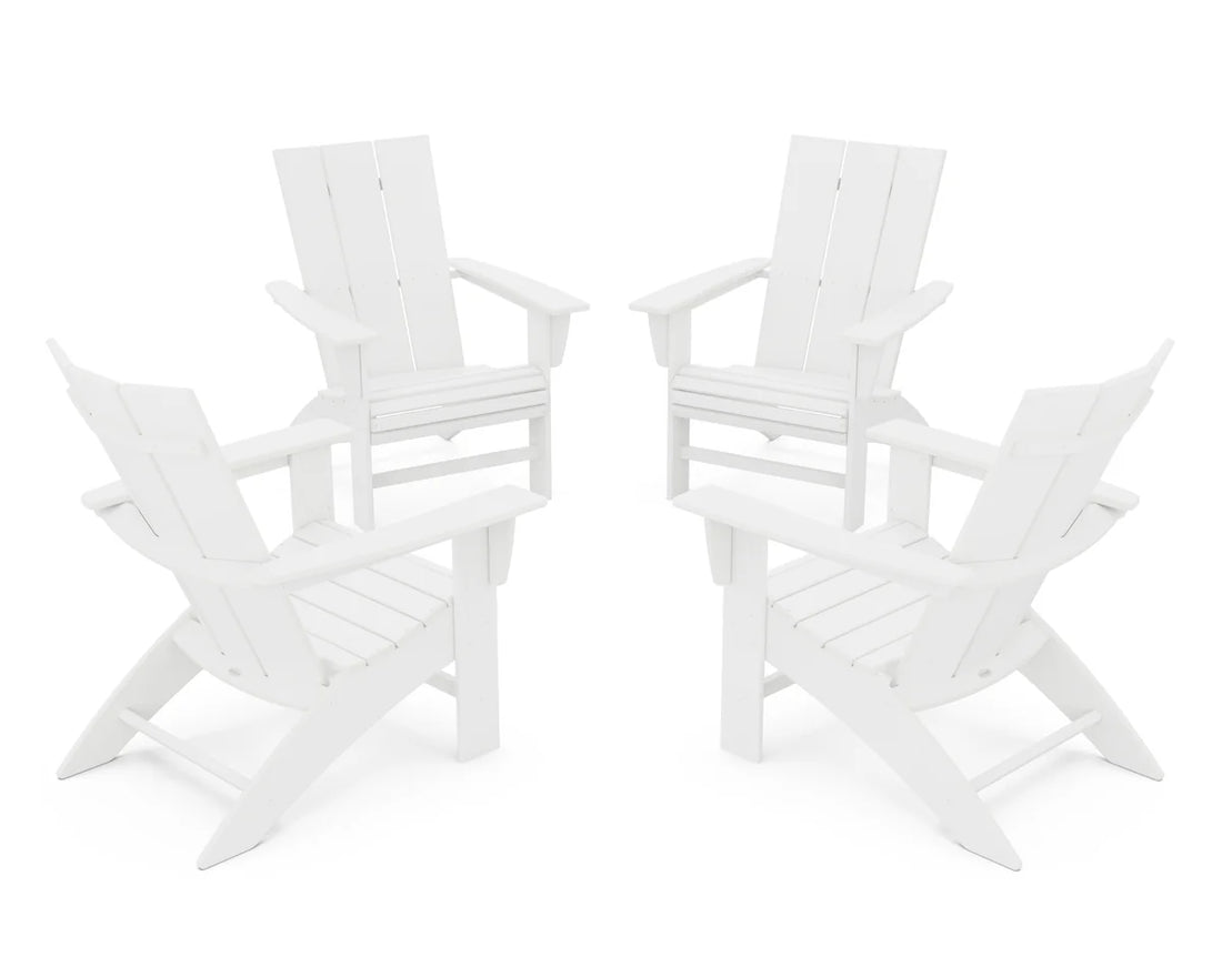 POLYWOOD 4-Piece Modern Curveback Adirondack Conversation Set in White