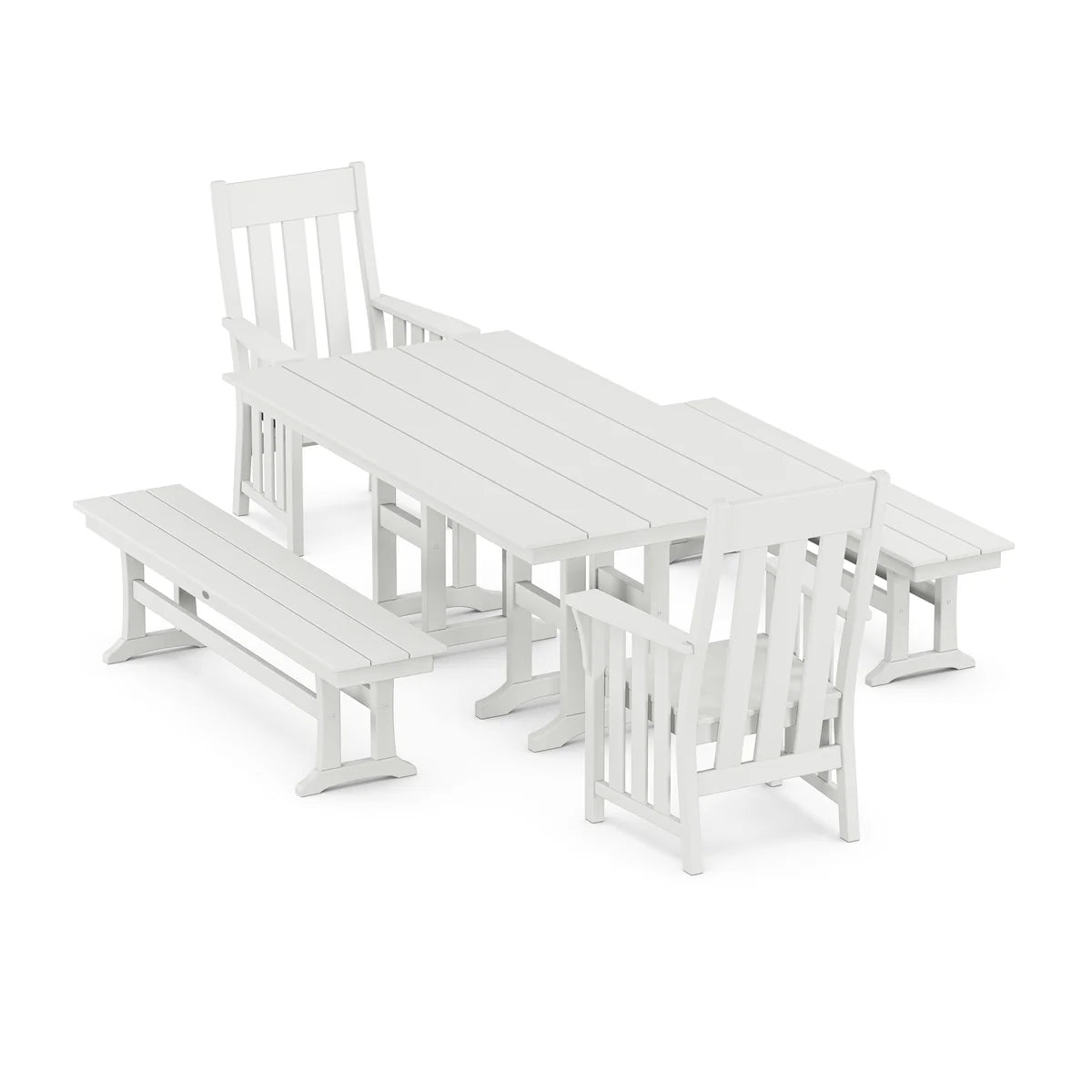 POLYWOOD Acadia 5-Piece Farmhouse Dining Set with Benches