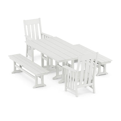 POLYWOOD Acadia 5-Piece Farmhouse Dining Set with Benches