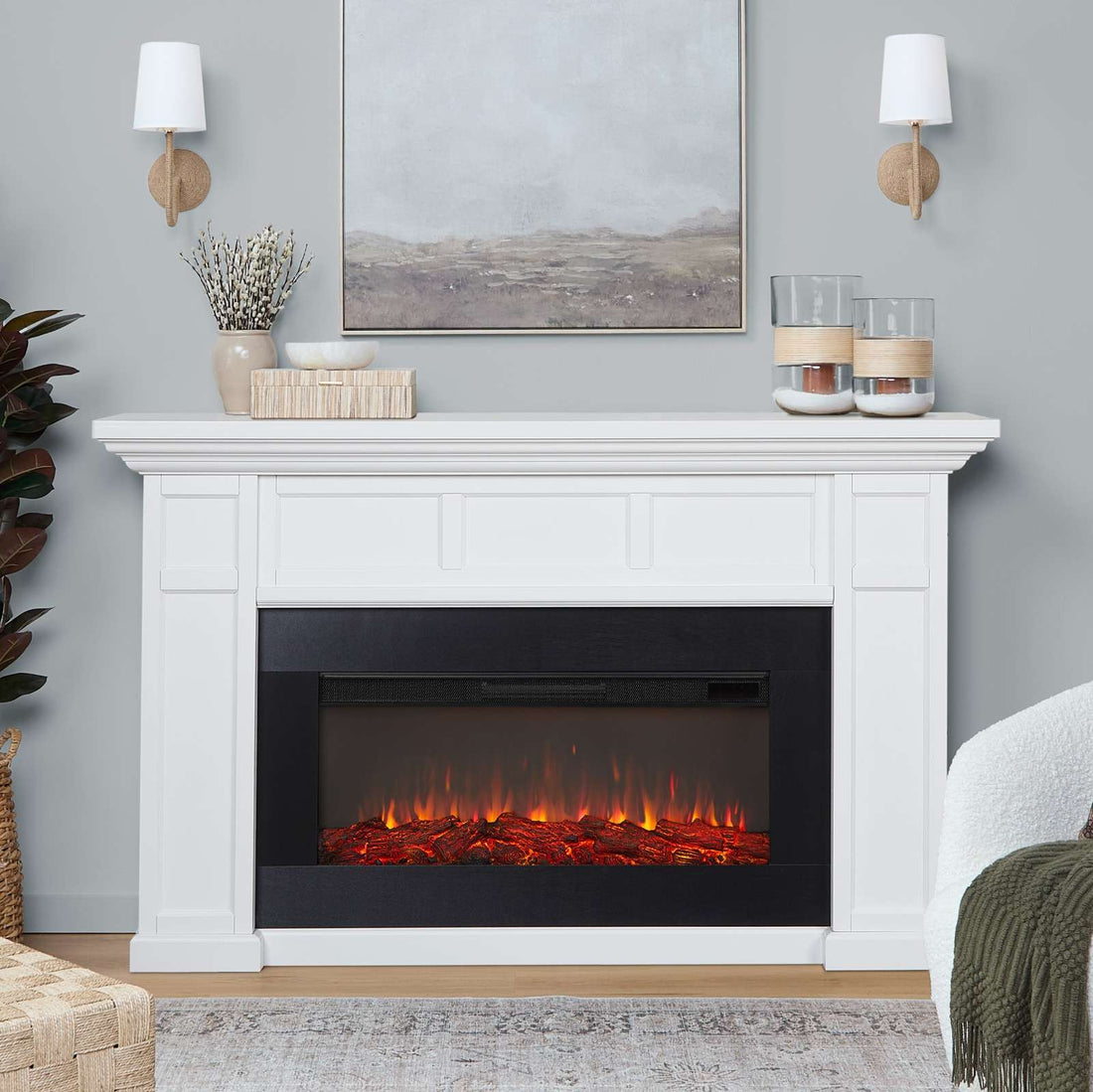 Alcott Landscape White Electric Fireplace