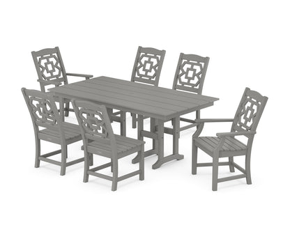 POLYWOOD Chinoiserie 7-Piece Farmhouse Dining Set in Slate Grey