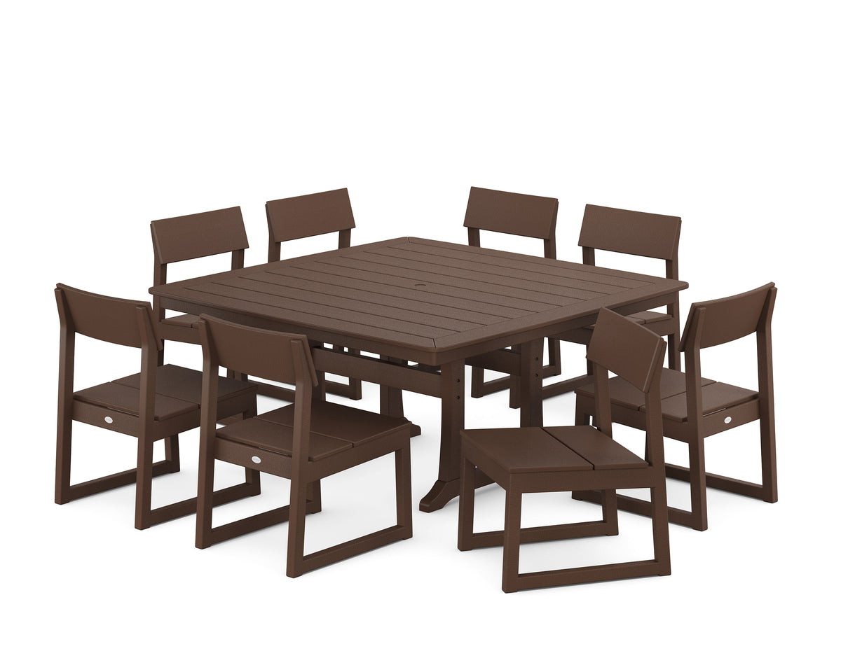POLYWOOD EDGE Side Chair 9-Piece Dining Set with Trestle Legs in Mahogany
