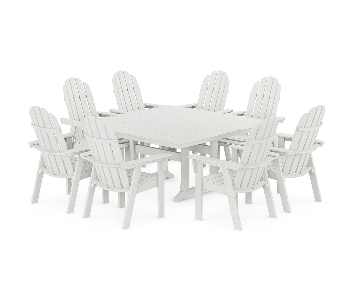 POLYWOOD Vineyard Curveback Adirondack 9-Piece Square Farmhouse Dining Set with Trestle Legs in Vintage White