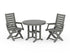 POLYWOOD Captain Folding Chair 3-Piece Round Dining Set in Slate Grey