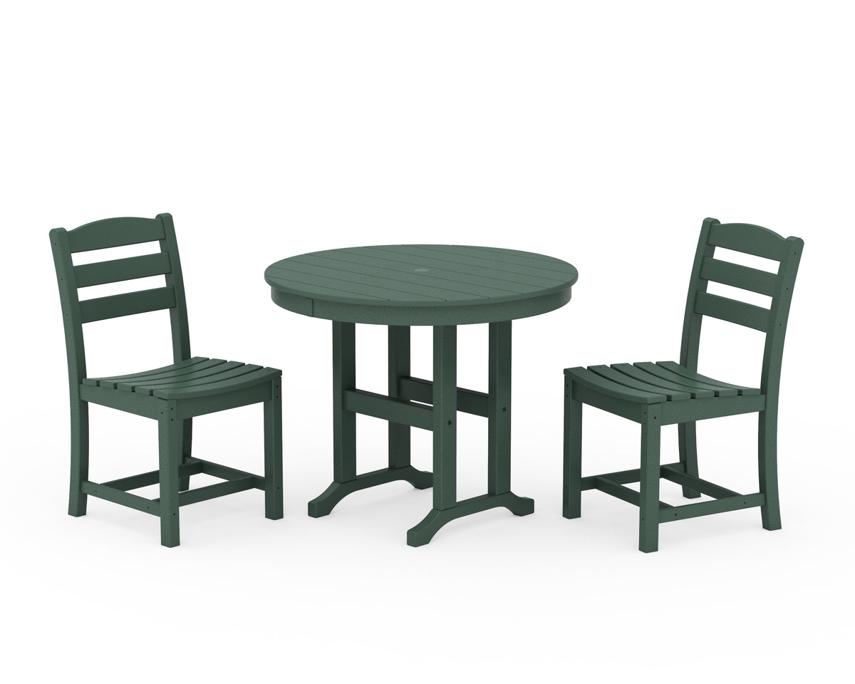 POLYWOOD La Casa Café Side Chair 3-Piece Round Dining Set in Green