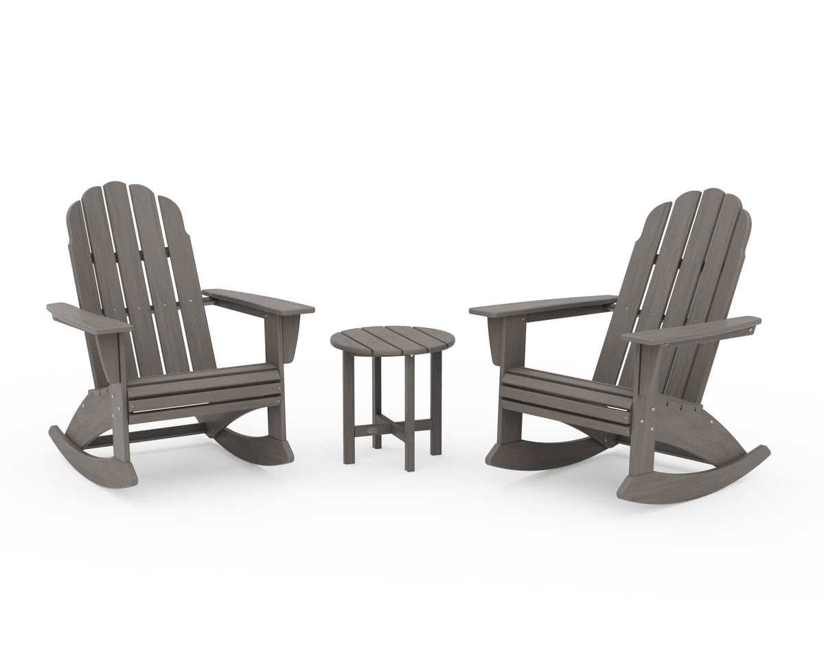POLYWOOD Vineyard Curveback 3-Piece Adirondack Rocking Chair Set in Driftwood