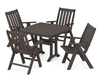 POLYWOOD Vineyard Folding 5-Piece Dining Set with Trestle Legs in Vintage Coffee