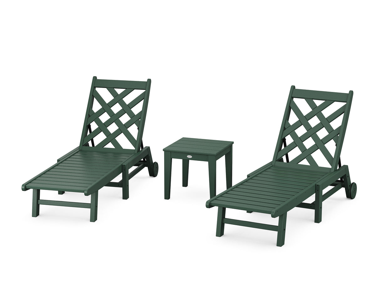 POLYWOOD Wovendale 3-Piece Chaise Set with Wheels in Green