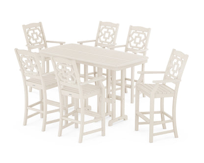 POLYWOOD Chinoiserie Arm Chair 7-Piece Bar Set in Sand