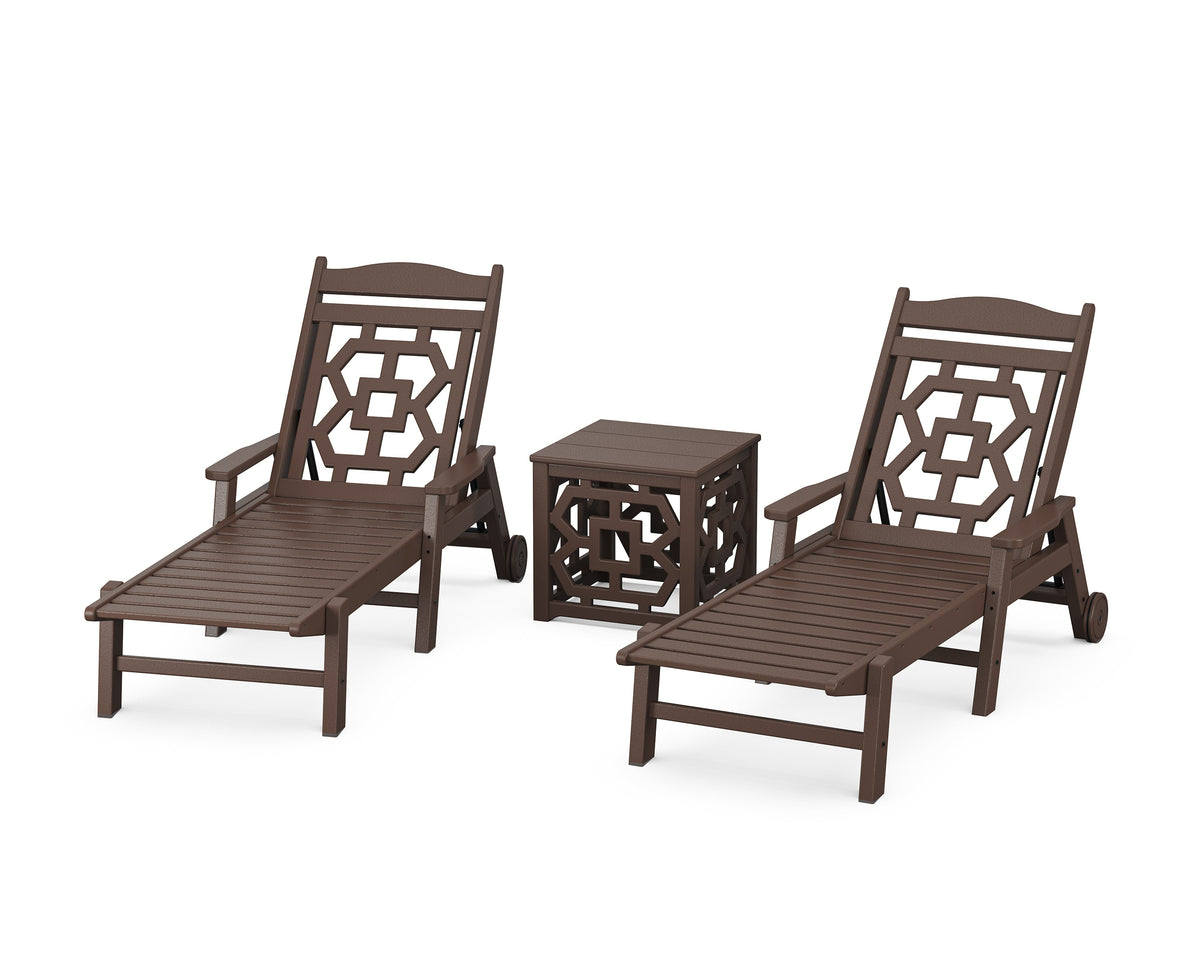 POLYWOOD Chinoiserie 3-Piece Chaise Set in Mahogany