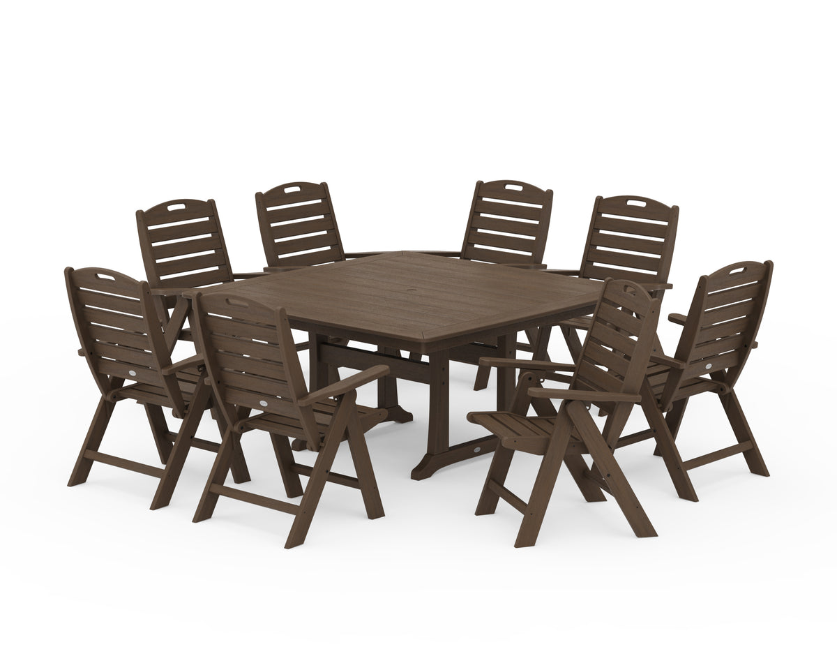 POLYWOOD Nautical Highback 9-Piece Square Dining Set with Trestle Legs in Kona