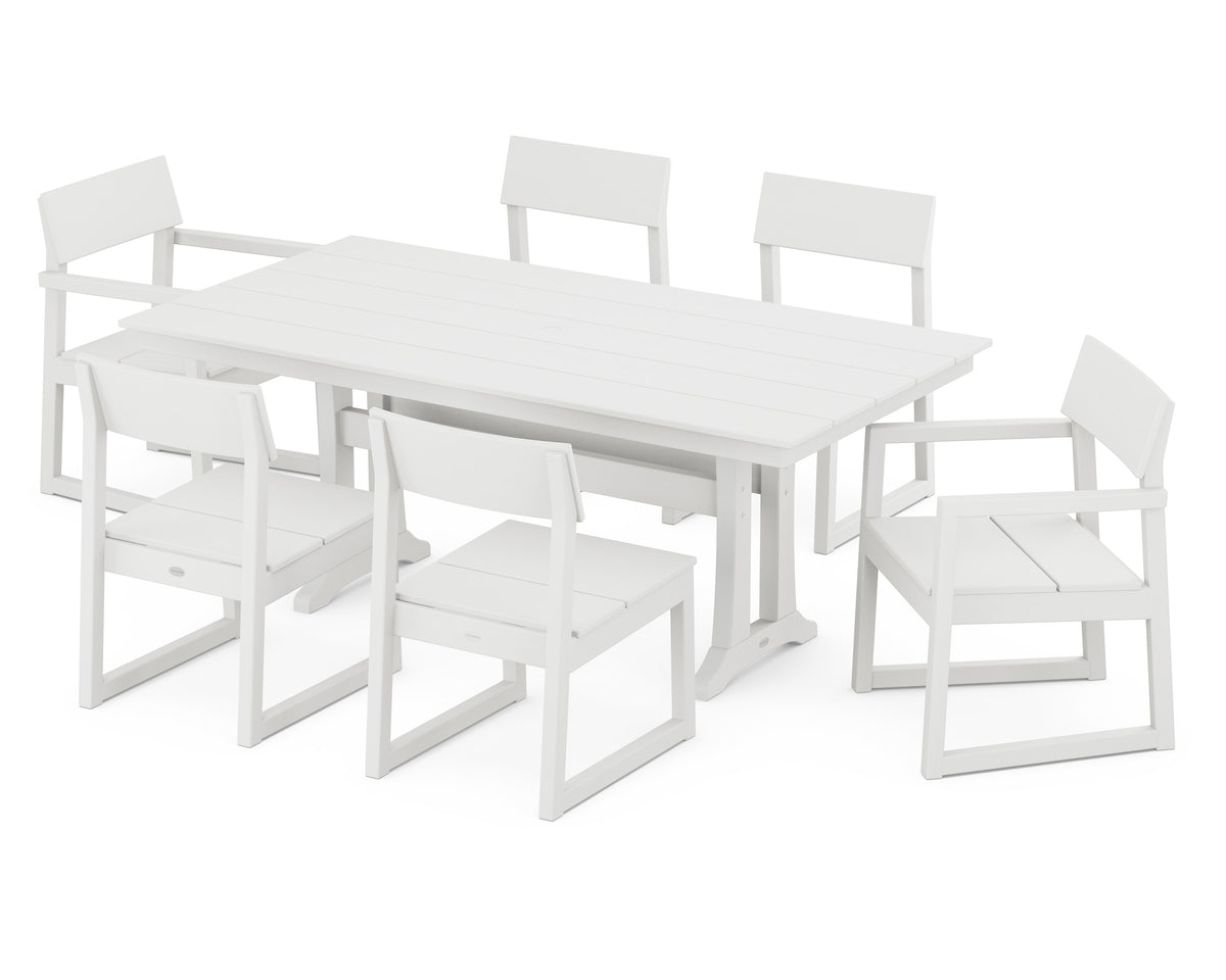 POLYWOOD EDGE 7-Piece Farmhouse Trestle Dining Set in Vintage White