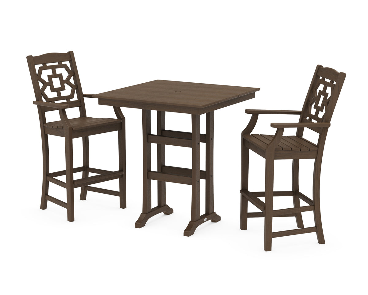 POLYWOOD Chinoiserie 3-Piece Farmhouse Bar Set with Trestle Legs in Kona